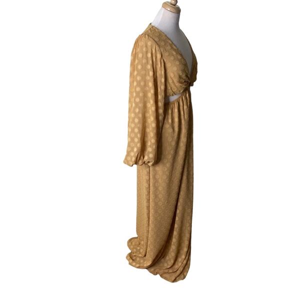 SHOW ME YOUR MUMU Go Out Cut Out Maxi Dress Gold Dot Long Sleeves Boho Medium - Picture 8 of 14